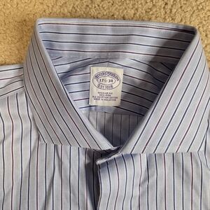Brooks Brothers Blue Striped Men's Shirt 17.5 34 Reg Fit